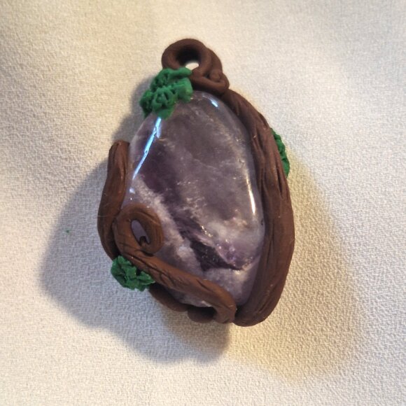 Artisan Handmade Chevron Amethyst Polymer Clay Branches Pendant - Picture 4 of 6
